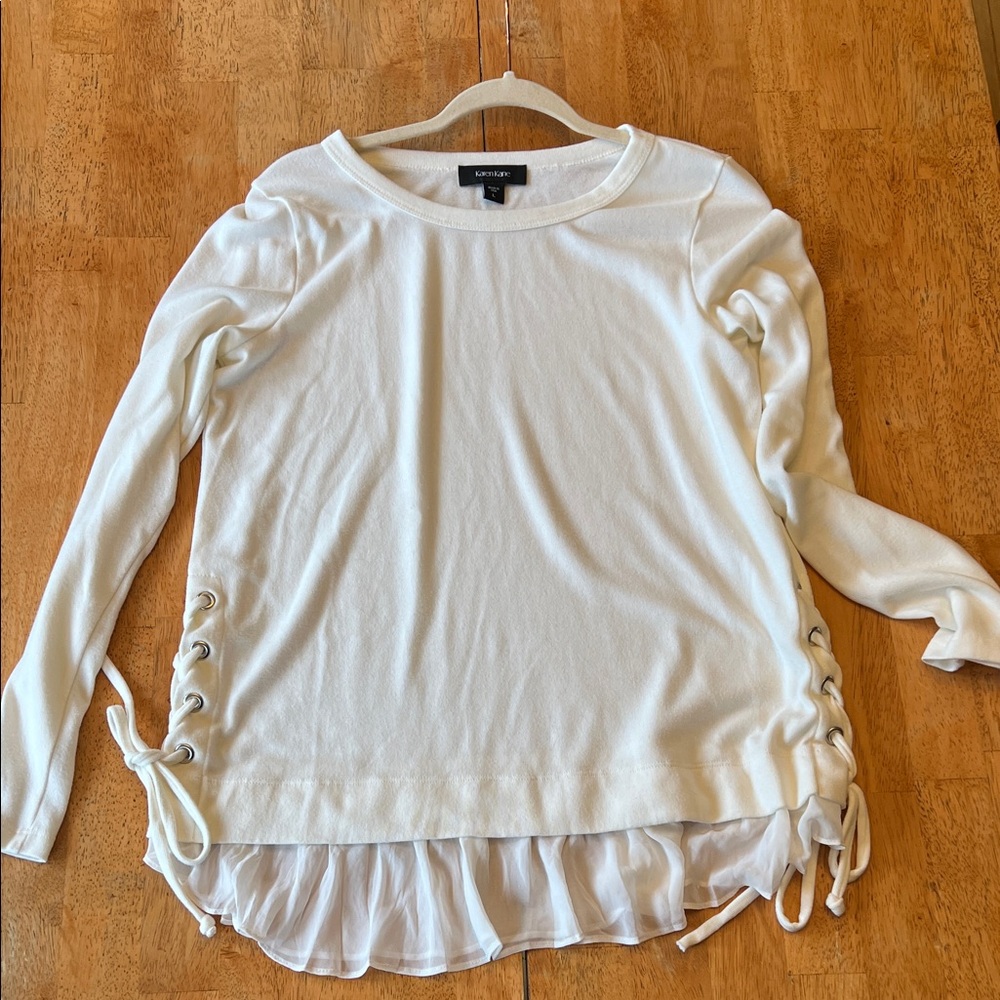 Karen Kane  Cream Lace-Up Long Sleeve Top